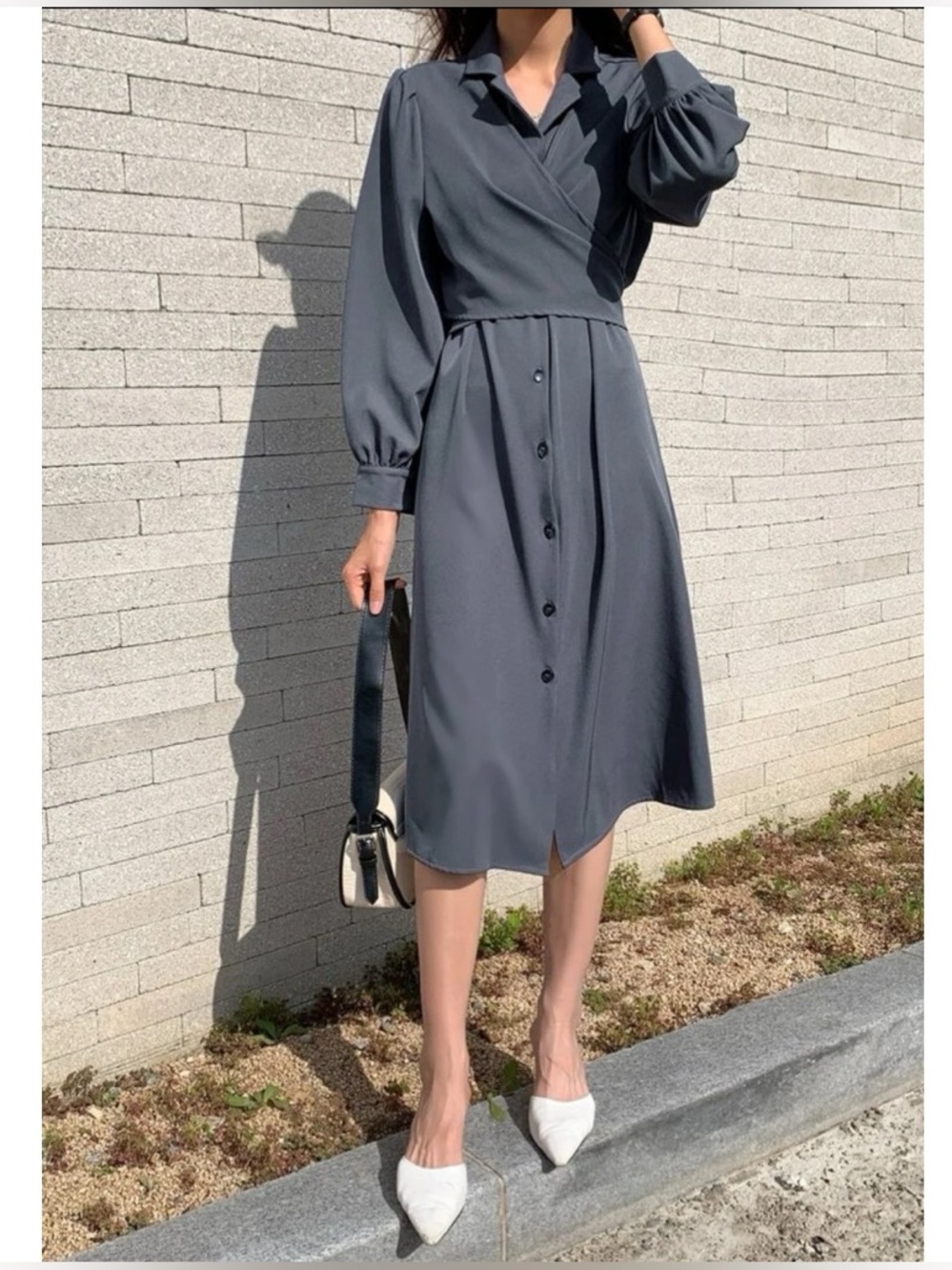 Collared Tie Back Button Front Midi Shirt Dress Professional Business Work